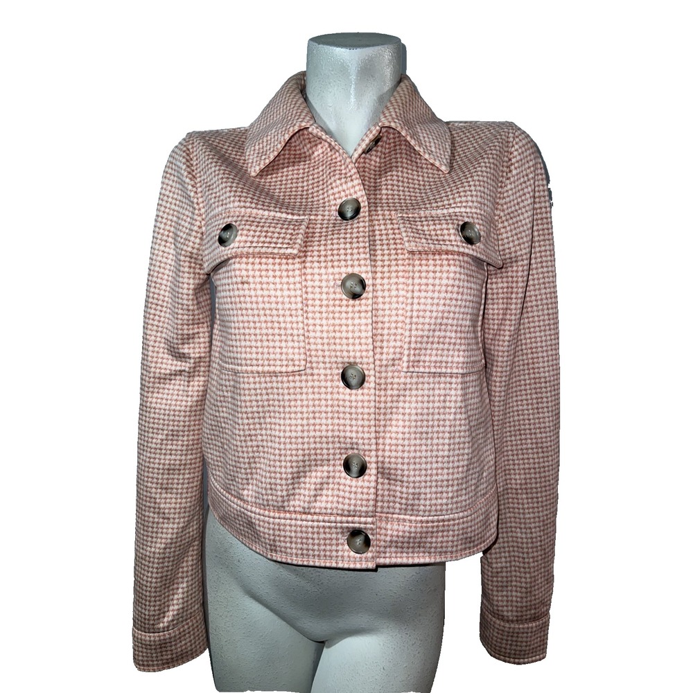 Bagatelle Collection Womens Pink Houndstooth Cropped Trucker Jacket XS